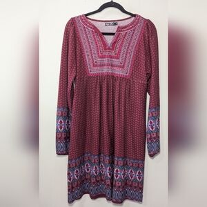 White Mark Amelia Embroidered Sweater Dress Maroon Blue Women's Size M